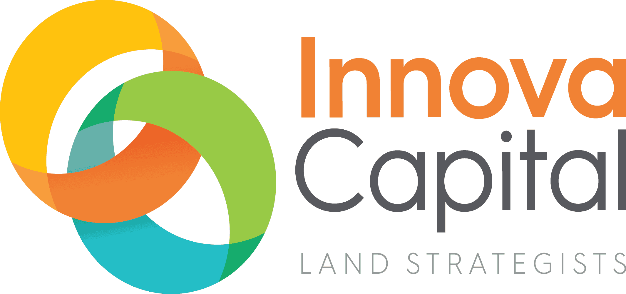 Logo for Innova Capital Land Strategists featuring three overlapping rings in orange, green, and blue next to the company name in orange and grey text, representing their expertise in new land development and Sydney homesites.